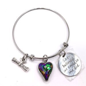 Silver Charm Bangel Bracelet Graduation Heart Message Charm Bangle Bracelet